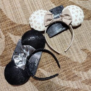 DISNEY EARS -  2 pcs! Tan/white and  black/silver Mickey Mouse Headbands - NEW